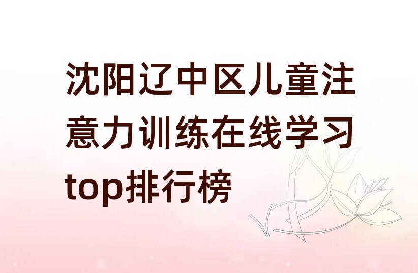 沈阳辽中区儿童注意力训练在线学习top排行榜