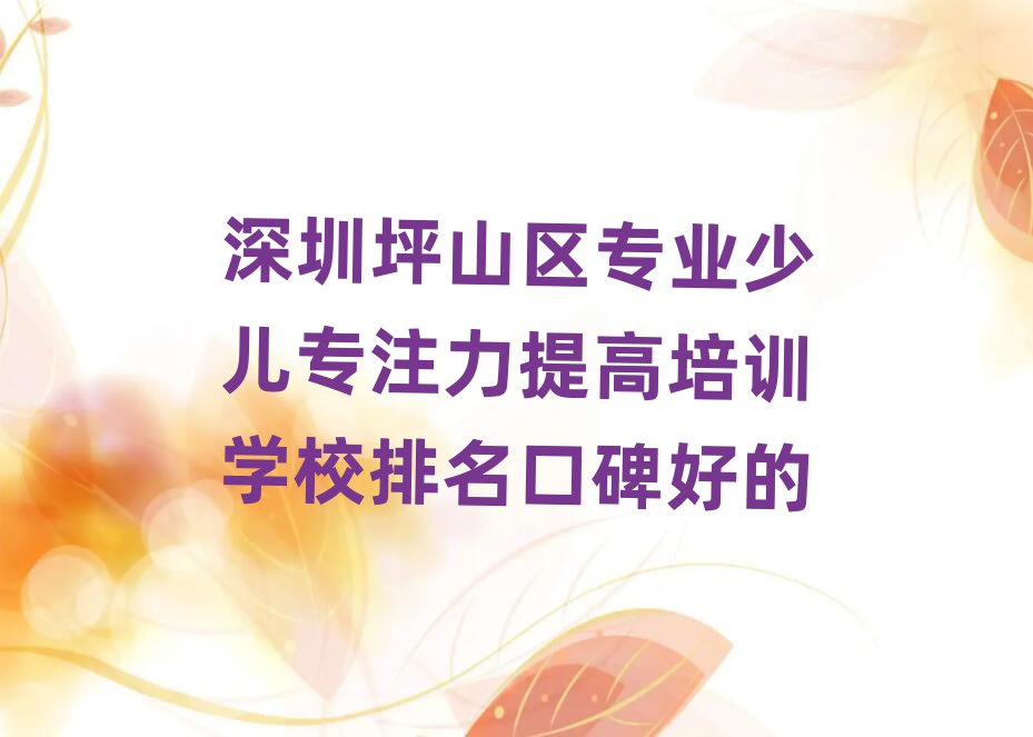 深圳坪山区专业少儿专注力提高培训学校排名口碑好的